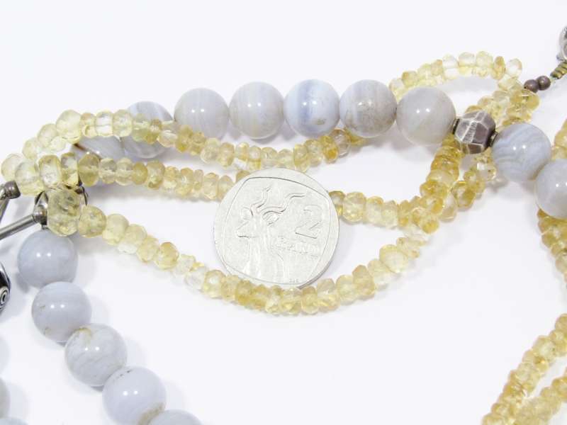 A Stunning Handmade Citrine and Agate Long Necklace With Sterling Silver Spacers and Clasp
