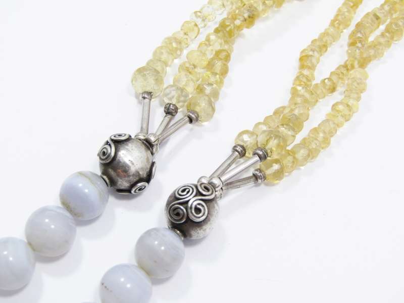 A Stunning Handmade Citrine and Agate Long Necklace With Sterling Silver Spacers and Clasp