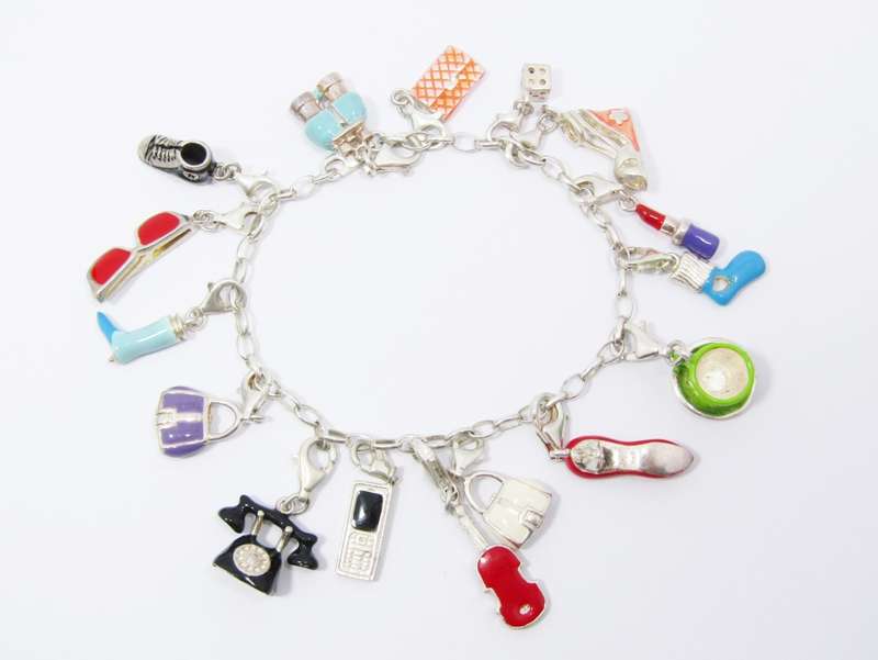 Lovely Sterling Silver & Enamelled Charm Bracelet