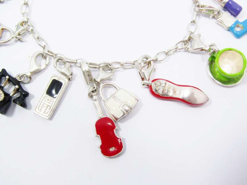 Lovely Sterling Silver & Enamelled Charm Bracelet