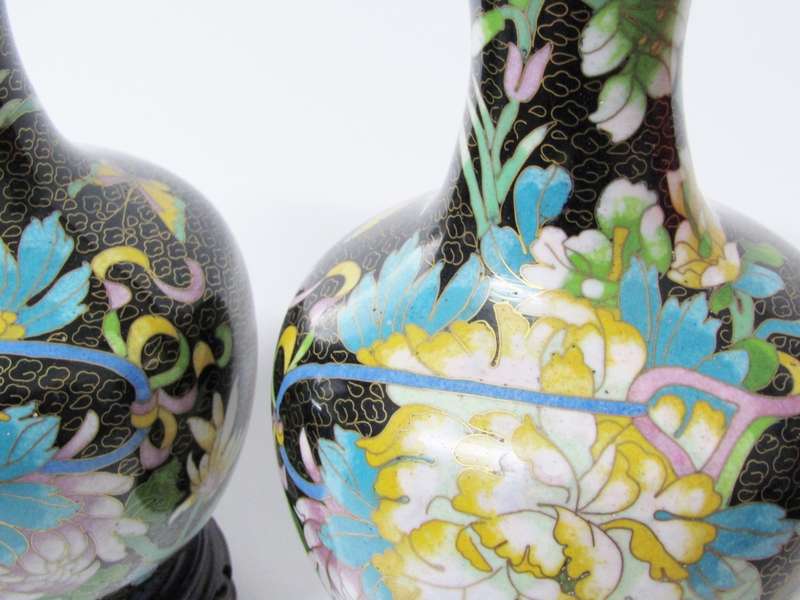 Exquisite! Pair of Detailed Cloisonne Vases on Stands