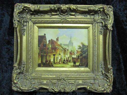 Stunning Dutch Village Scene Original Oil Painting in frame