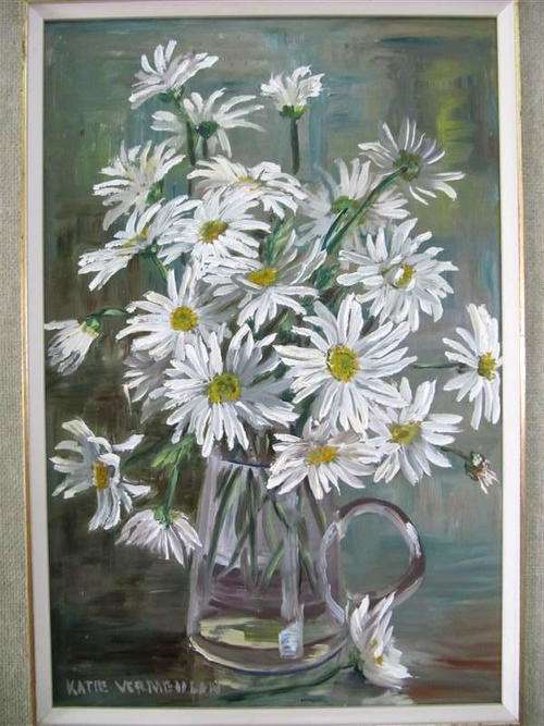 Stunning Katie Vermeulen Original Oil Painting "White Daisies"