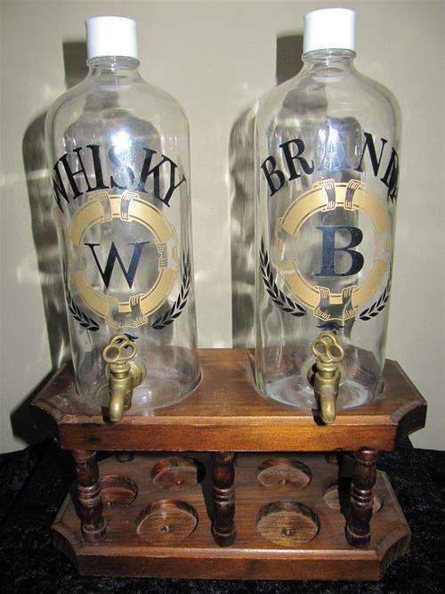 Wood and Glass Whiskey and Brandy Decanter