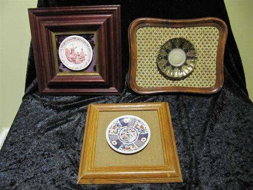 Trio of stunning vintage framed ceramic plates