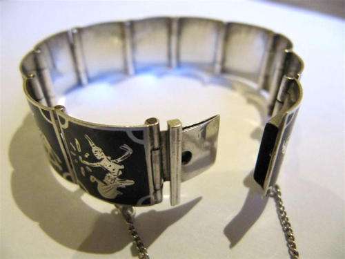 Stunning Sterling Silver Niello Bracelet with Safety Chain