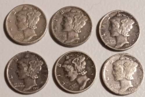 6x Mercury Dimes US