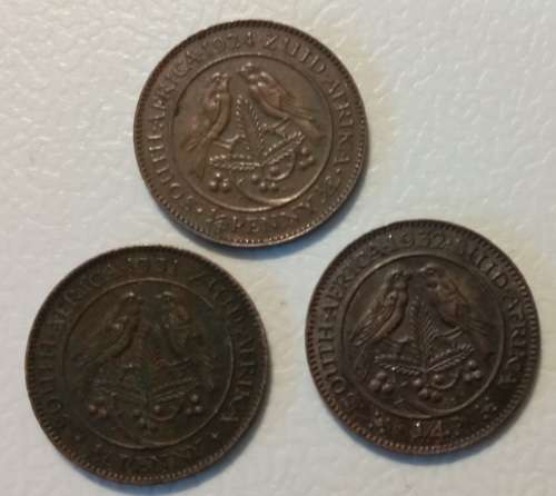 3x SA Quarter Penny 1931, 1932, 1924