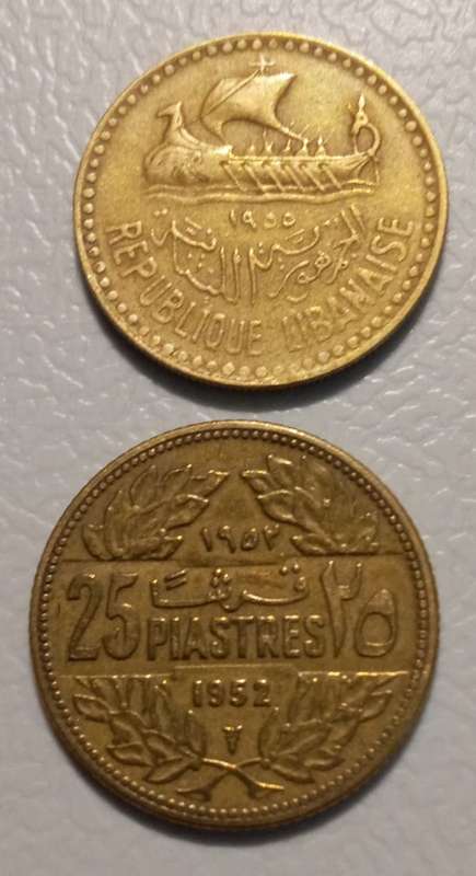 2x Republique Lebonaise coins 1900 10 Piastres & 1952 25 Piastres