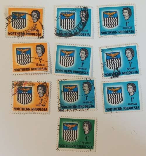 pack of 10 Nothern Rhodesia Stamps (mostly cancelled)