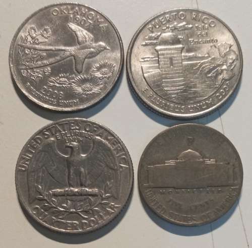 4x USA coins 3x Quarters 2008, 2009, 1966 & 1x Nickel 1942 (silver P mintage mark)