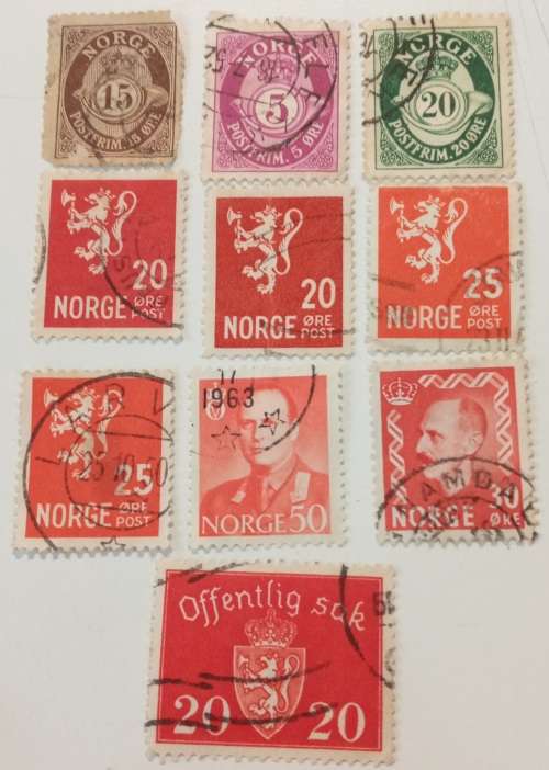Pack of 11 Norway Stamps
