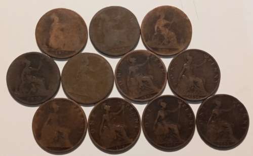 11 UK Pennies from the 1800s