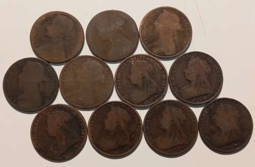 11 UK Pennies from the 1800s