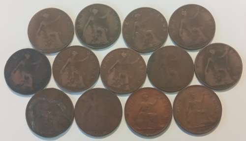 13x UK Pennies - 1912x2, 1913, 1917x2, 1918x5, 1929, 1948, 1964