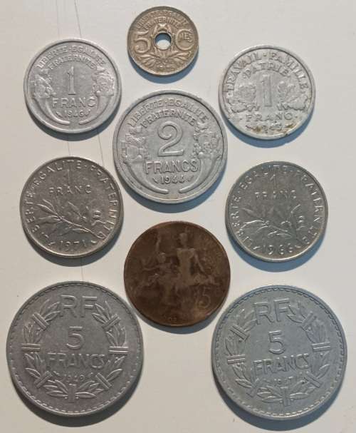 9x French coins 1905 - 1972
