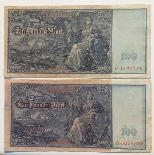 2x 1910 Ein Hundert Mark Reichsbank
