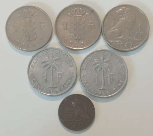 Mixed lot of 11 coins Belgium, Switzerland, Denmark