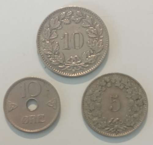 Mixed lot of 11 coins Belgium, Switzerland, Denmark