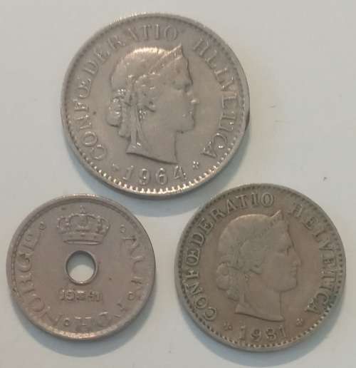 Mixed lot of 11 coins Belgium, Switzerland, Denmark