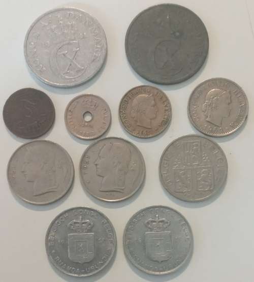 Mixed lot of 11 coins Belgium, Switzerland, Denmark