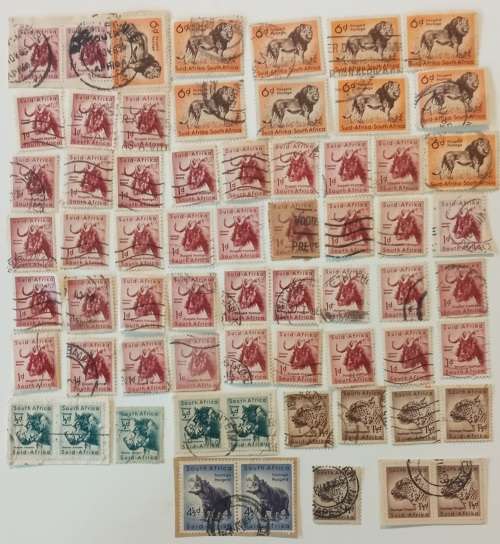 box of +/- 300 early South African stamps