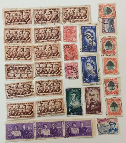 box of +/- 300 early South African stamps