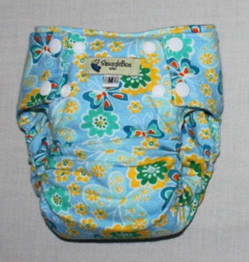 SnuggleBum nappy pocket, blue flowers medium