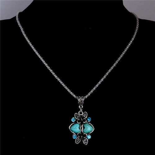 TURQUISE UNIQUE DESIGN DOUBLE HEART BUTTERFLY WITH CHAIN