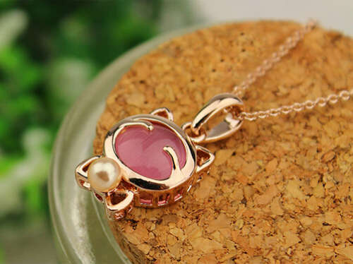 NEW PINK OPAL CAT NECKLACE WITH CHAIN 18 INCH LONG