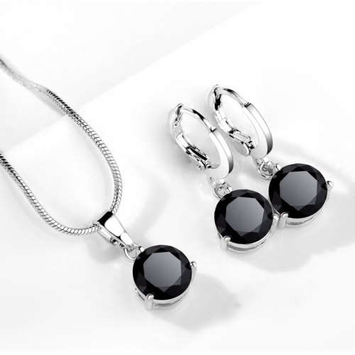 SILVER PLATED CUBIC ZIRCON NECKLACE AND EAR RING SET ( HYPOALLERGENIC )