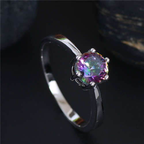 PRETTY SILVER PLATED MULTI-COLOR CZ ZIRCON SIZE US 8