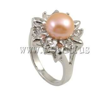 SILVER PLATED PEACH FRESHWATER PEARL RING SIZE 7