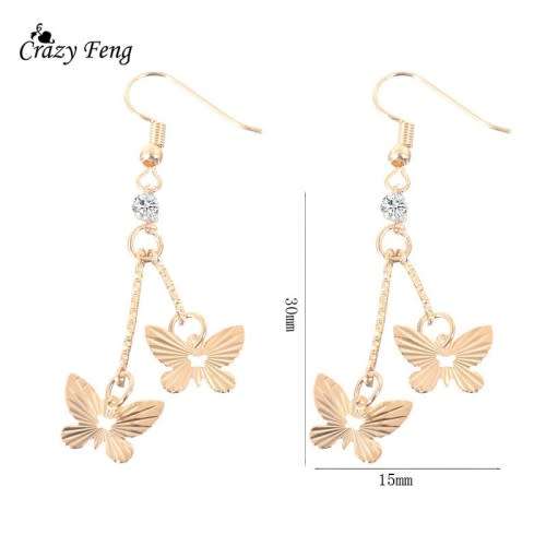 GOLD PLATED METAL BUTTERFLY DROP & DANGLE EARRINGS