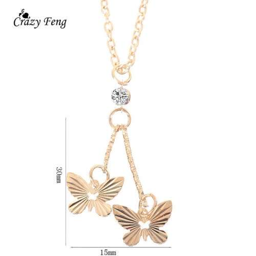 Gold Plated Metal Butterfly Dangle Pendant Necklace