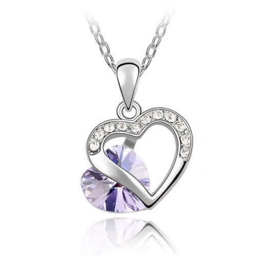 LILAC CRYSTAL HEART PENDANT WITH CHAIN