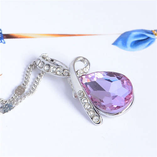 SILVER PLATED LILAC  AUSTRIAN CRYSTAL PENDANT AND CHAIN