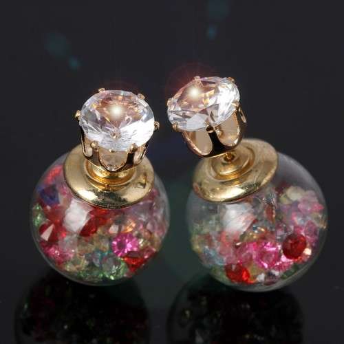 MIX AROS BOUCLE D'OREILLE DOUBLE PEARL GLASS STUDS GOLD PLATED