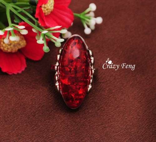 SILVER PLATED NEW ARRIVAL CRYSTAL ELLIPSE AMBER WEDDING RING SIZE 18/8