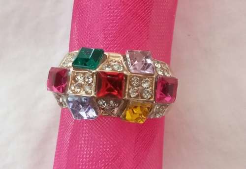 MULTI COLOR CRYSTAL GOLD PLATED RING UK SIZE 6 - ONLY ONE LEFT