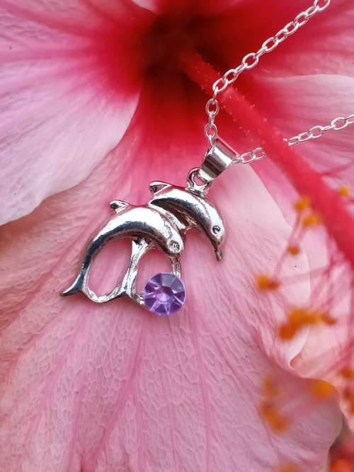 SILVER PLATED LILAC  AUSTRIAN CRYSTAL PENDANT AND CHAIN
