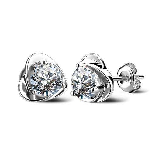 925 PLATED SILVER ELEGANT WHITE CUBIC CRYSTAL ZIRCONIA HEART STUD EAR RINGS