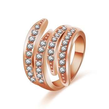 18KT ROSE GOLD PLATED ANGEL WINGS CZECH CRYSTAL RING SIZE 9