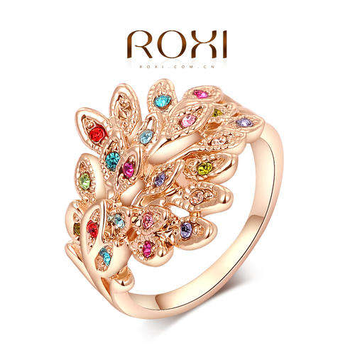 ROXY PEACOCK GOLD PLATED AUSTRALIAN CRYSTAL RING  SIZE 8