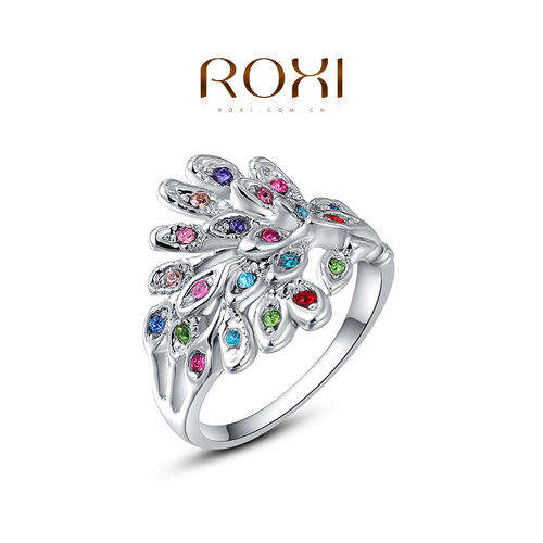 ROXY PEACOCK SILVER PLATED AUSTRALIAN CRYSTAL RING  SIZE 8