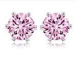 ONE PAIR PINK 6MM STERLING SILVER CRYSTAL STUD EAR RINGS