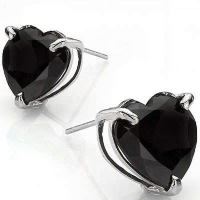 ONE PAIR BLACK 6MM STERLING SILVER CRYSTAL HEART SHAPE  STUD EAR RINGS
