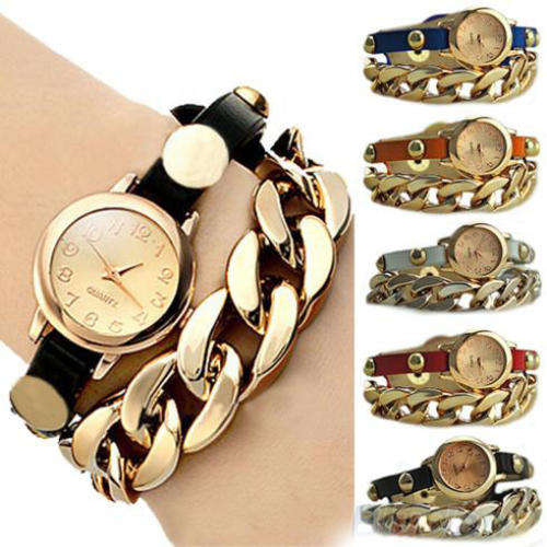 PUNK FAUX LEATHER ANALOG QUARTZ BRACELET WATCH