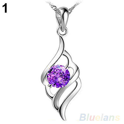 PURPLE CRYSTAL RHINESTONE SILVER PLATED NECKLACE
