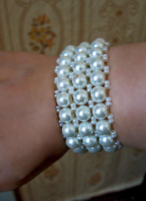 HANDMADE 3 ROW  GLASS PEARL BEADS BEAUTIFUL BRACELET CUFF ( CHOOSE YOUR OWN COLOUR TO BE MADE )